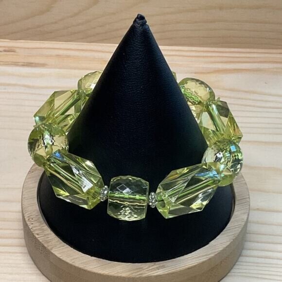 Clear Neon Yellow Bead Stretch Bracelet - Picture 2 of 3